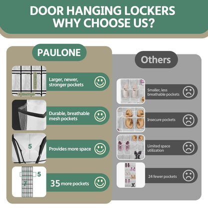 PAULONE 35 Pocket Over the Door Shoe Organizer,Reusable Breathable Large Mesh Bag Men's & Women's Sneaker Organizer,Shoe Organizer for Kids,Hanging Shoe Storage Hanging Bag (White, 35-Slot)