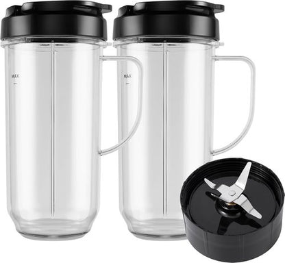 Magic Bullet Blender Cups - 5-Piece Set with 22oz Tall Cup, Flip-Top Lid & Cross Blade | Replacement Parts
