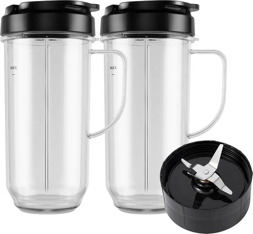 Magic Bullet Blender Cups - 5-Piece Set with 22oz Tall Cup, Flip-Top Lid & Cross Blade | Replacement Parts
