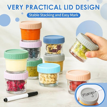 DRKIO Glass Baby Food Storage Containers - 4 Oz Leak-Proof Jars with Lids | Microwave & Dishwasher Safe