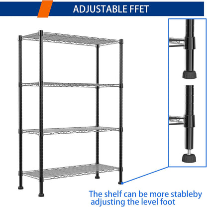 Regiller 4-Wire Metal Storage Rack - Adjustable Shelves for Laundry, Bathroom & Kitchen | Black, 14.1" D x 30" W x 54" H