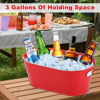 4Pcs 3 Gallon Red Galvanized Bucket Ice Bucket Large Metal Drink Buckets for Parties Beer Beverage Tub with Scoops for Champagne Cocktails Wine Cooling for Mimosa Bar Supplies