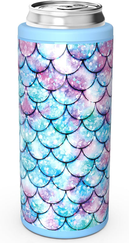 TILUCK Slim Can Cooler - Insulated Stainless Steel for 12 oz Beer & Hard Seltzer | Fish Scales Design