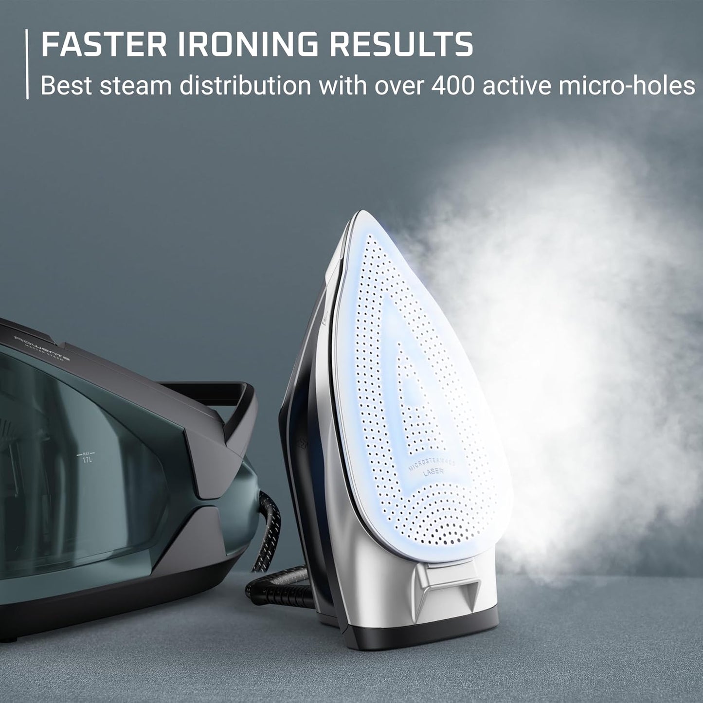 Rowenta Master Steam Station Iron | Professional Clothes Steamer with Stainless Steel Soleplate, 57 Oz, 1750 Watts, Black/Green