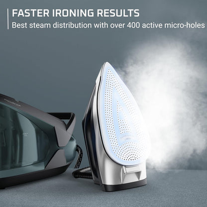 Rowenta Master Steam Station Iron | Professional Clothes Steamer with Stainless Steel Soleplate, 57 Oz, 1750 Watts, Black/Green