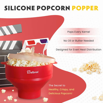 Salbree Collapsible Silicone Microwave Popcorn Popper - 16 Cup Capacity, Versatile & Colorful (Red)