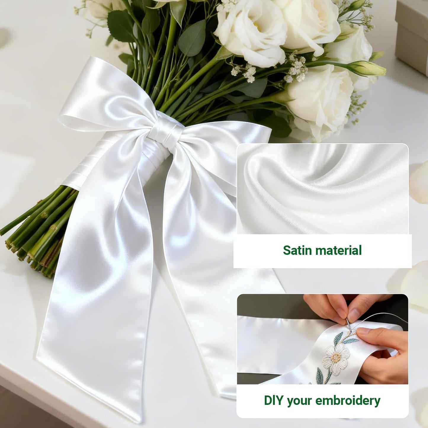 White Satin Wreath Sash by 4Pcs - Elegant Door Decor for Easter, Weddings, and Special Occasions