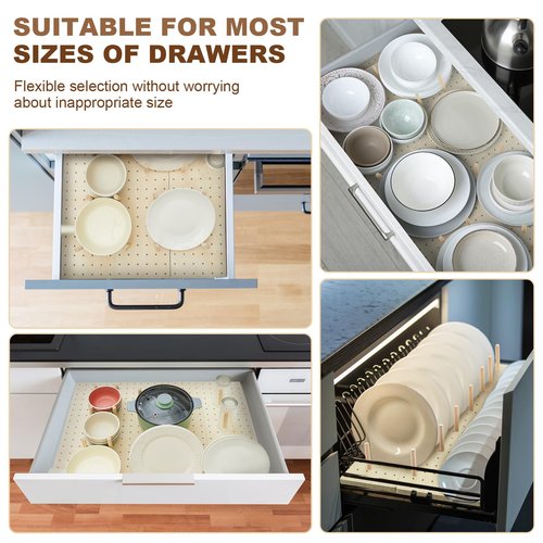 Kigley 3 Pcs Wood Pegboard Drawer Organizer with 32 Pegs Wooden Peg Board Drawer Shelf Organizer Adjustable Peg System for Dishes Plate Pot Container Cookware Utensil Kitchen(20.98 x 5.91 in)