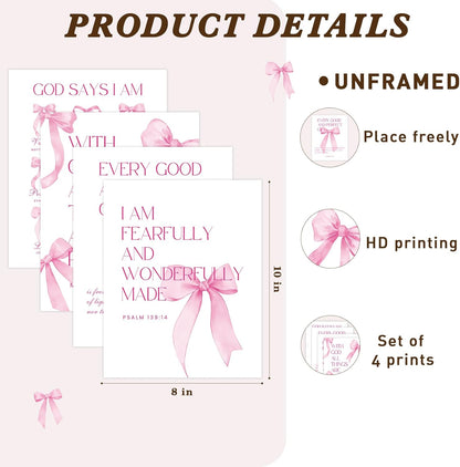 Shescrzionu Coquette Room Decor - 4 PCS Pink Bow Aesthetic Wall Art for College Girls | 10x8 Inch Set