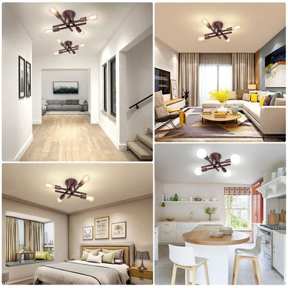 4-Light Semi Flush Mount Ceiling Light Fixture, Oil Rubbed Bronze Modern Industrial Sputnik Chandelier Light Fixture, Metal Flush Mount Ceiling Light for Kitchen Bedroom Living Room Closet, No Bulb