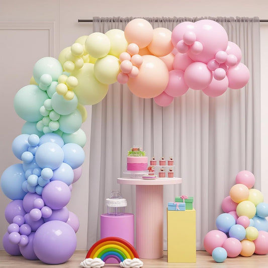 PartyWoo Pastel Balloon Arch Kit - 152-Piece Garland with 18", 12", 10", 5" Balloons in Baby Pink, Blue, Green, Purple, Yellow, Orange for Celebrations