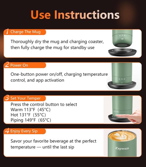 Kepwam T3 Self-Heating Travel Mug - 20oz Temperature-Controlled Coffee Warmer | Perfect for Car Cup Holders