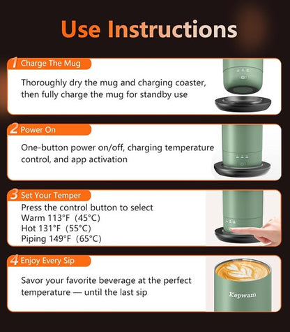 Kepwam T3 Self-Heating Travel Mug - 20oz Temperature-Controlled Coffee Warmer | Perfect for Car Cup Holders