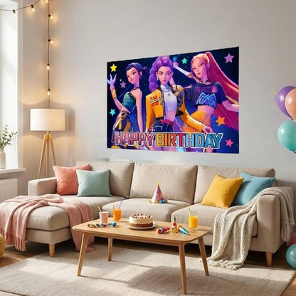 Demon Movie Hunters Birthday Party Decorations - Happy Birthday Banner Backdrop | Festive Supplies