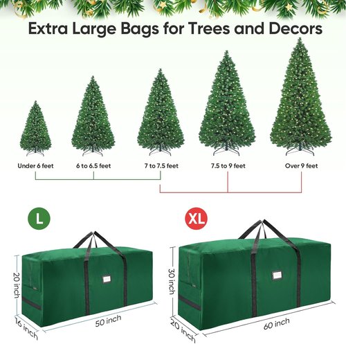 BALEINE Christmas Tree Storage Bag - Heavy Duty 900D Oxford Fabric, Extra Large with Dual Zippers (Green)