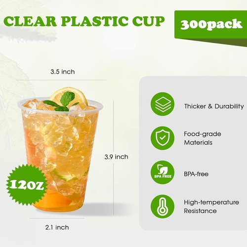 Lilymicky 300 Pack Clear Plastic Cups - 12 oz Disposable Drinking Cups for Parties & Events