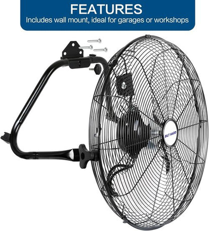 BILT HARD 4650 CFM 20" High Velocity Floor Fan, 3-Speed Heavy Duty Metal Fan with Wall-Mounting System, Industrial Shop Fan for Commercial, Garage, and Greenhouse