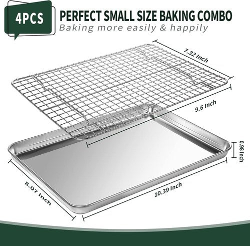 CEKEE 10-Inch Stainless Steel Baking Sheet Set - 4 PCs with Wire Racks, Rust & Warp Resistant, Easy Clean