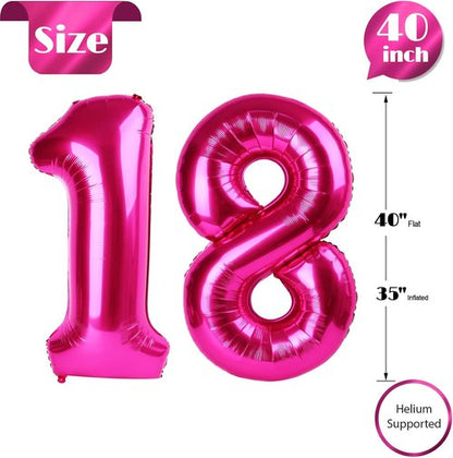 Hot Pink Number 18 Balloons - 40 Inch Birthday Decorations for 18-Year-Old Women | Party Supplies