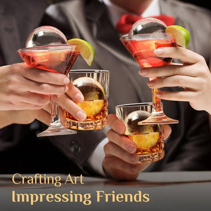 Clear Ice Cube Maker, 2.5" Stainless Steel Ice Ball Maker Mold for Whiskey & Cocktails, Non-BPA Premium Silicone Ice Cube Molds, Easy-Release Sphere Ice Maker, Bourbon Gifts for Men (2 PACK)