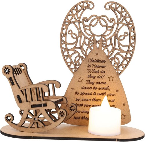 FOMIYES Christmas Candle Holder - Merry Christmas in Heaven Tealight with Wooden Angel Chair | Holiday Table Decor