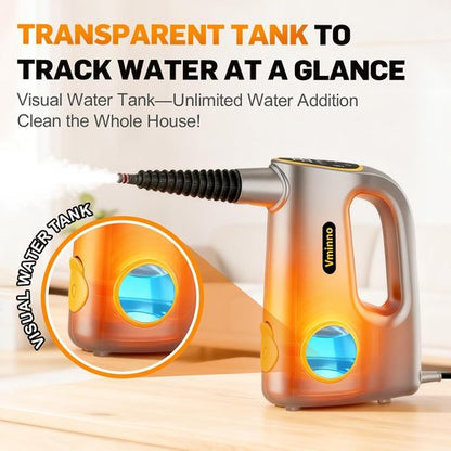 Handheld Steam Cleaner - 15s Heat-Up, 3-Level Adjustable Steam, 14 Accessories | Multi-Surface, Chemical-Free (Grey)