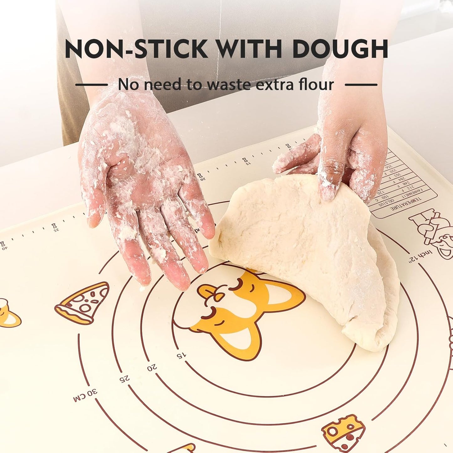 Ourokhome Silicone Baking Mat - Non-Stick, Anti-Slip Pastry Dough Cutter | 20'' x 16'', BPA-Free (Beige)