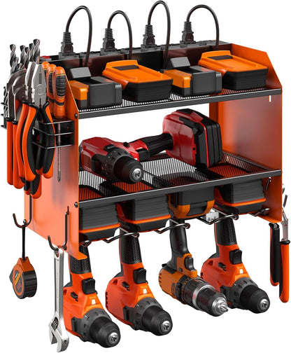 CCCEI Modular Power Tool Organizer - Wall Mount Charging Station & Heavy-Duty Drill Storage Shelf | Orange, 1 Pack