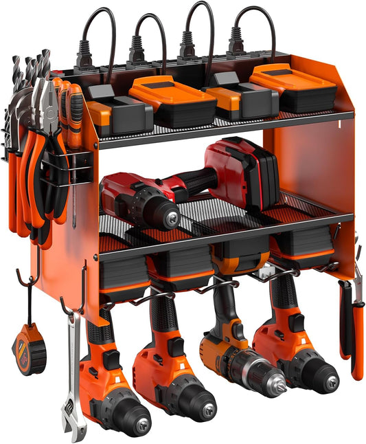 CCCEI Modular Power Tool Organizer - Wall Mount Charging Station & Heavy-Duty Drill Storage Shelf | Orange, 1 Pack