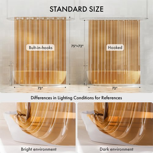 AmazerBath No Hook Shower Curtain and Liner 3-in-1, 8G Luxury Heavy Duty Clear Orange No Hook Shower Curtain Liner, 72x75 Cute EVA Bathroom Weighted Plastic Shower Curtain with 3 Heavyweight Stones