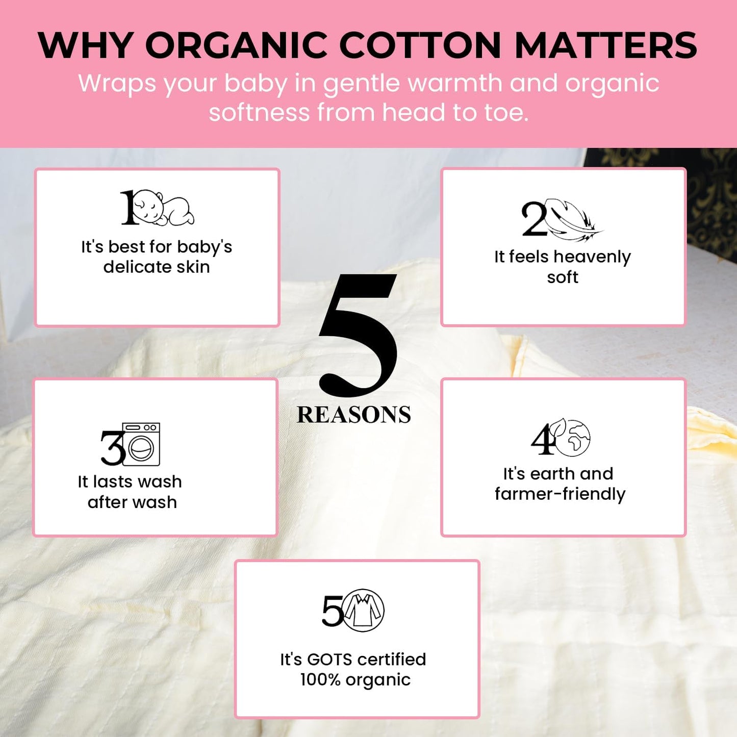Skiennix Organic Muslin Swaddle Blankets - 100% Cotton, Soft & Breathable Baby Wraps | 3-Pack, 47 x 47 Inches