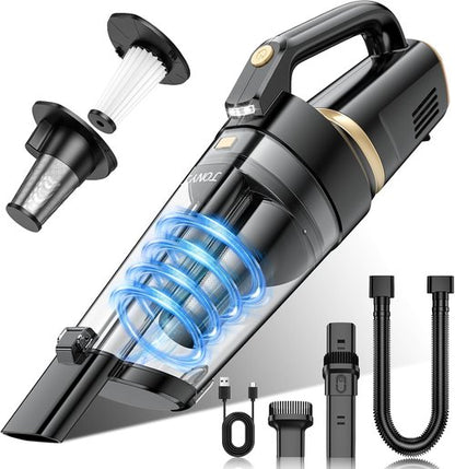 JONYJ Cordless Handheld Vacuum - 16000PA Strong Suction, Portable & Rechargeable with Multi-Nozzles & LED Light