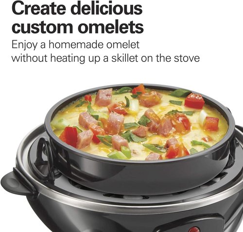 Hamilton Beach 3-in-1 Electric Egg Cooker - Hard Boiled, Poached, Omelet & Vegetable Steamer, 14 Capacity, Black