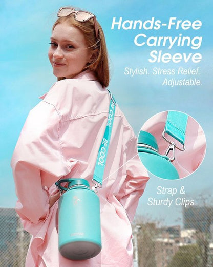 Coolflask Insulated Water Bottle - 64 oz Half Gallon Jug with Straw & Spout Lids | Keeps Drinks Cold for 48h, Hot for 24h, Leak Proof, Non-BPA, Agate Green