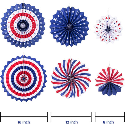 Whaline 4th of July Party Decorations Set - 14Pcs Patriotic Red, White & Blue USA Flag Banners & Pom Poms