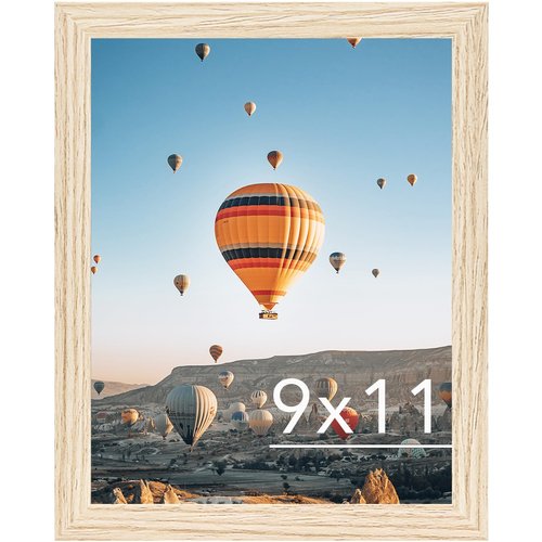JCJMY 9x11 Picture Frame for Wall Hanging or Tabletop, Wall Mounting Horizontally or Vertically, 9 x 11 Wall Gallery Poster Photo Frame with Shatter Resistant Plexiglass, Natural