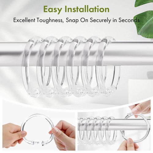 Amazer Plastic Shower Curtain Rings, 24 Pcs Shower Curtain Hooks, O Shape Clear Shower Curtain Hooks Rings, Easy to Snap Closure, Shower Hooks for Shower Curtain and Liner Bathroom