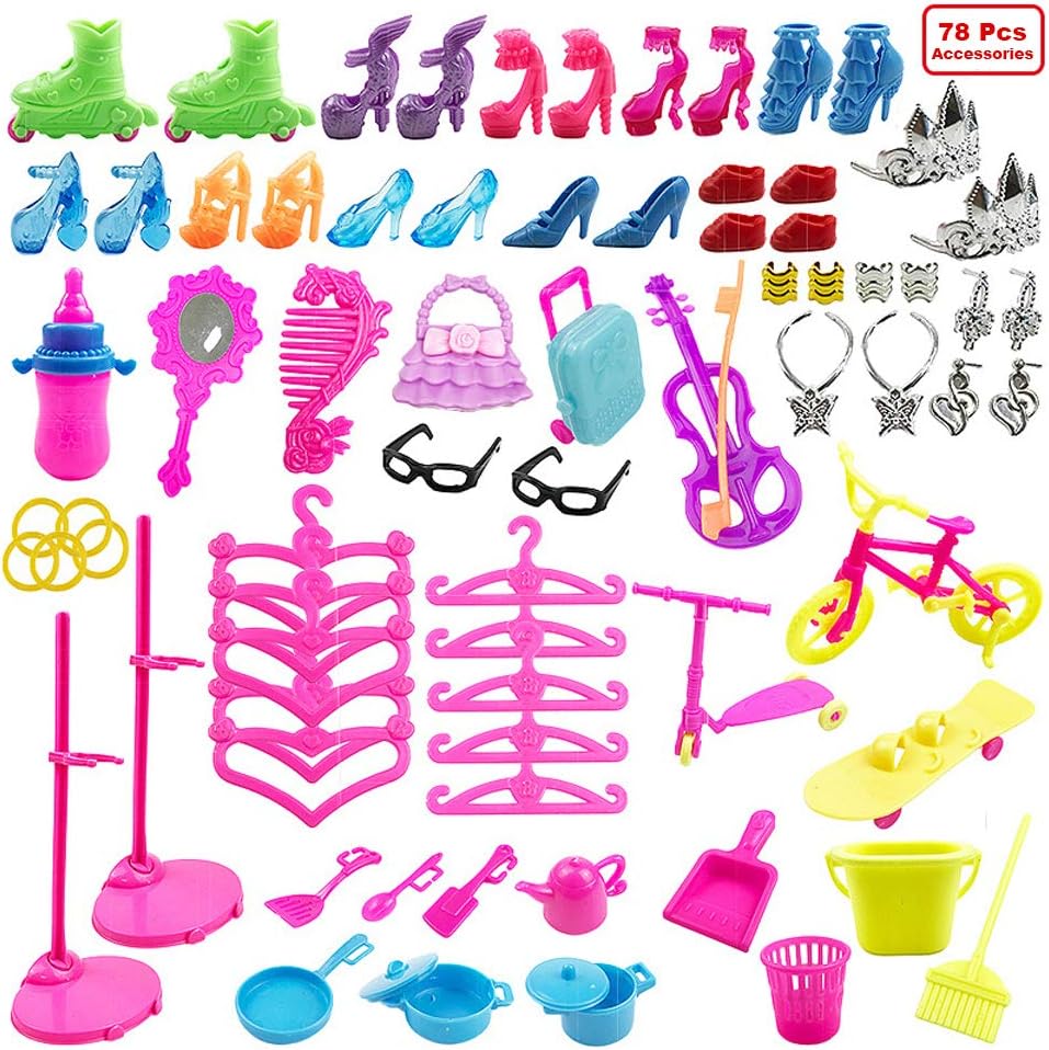 ZTWEDEN Doll Clothes Set - 90 Pcs for 11.5 Inch Girl Dolls | 10 Handmade Outfits & 78 Accessories