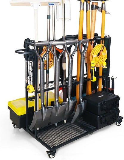 Garden Tool Organizer - Heavy-Duty Storage with Wheels | Large Holder for Lawn, Yard, Shed & Garage