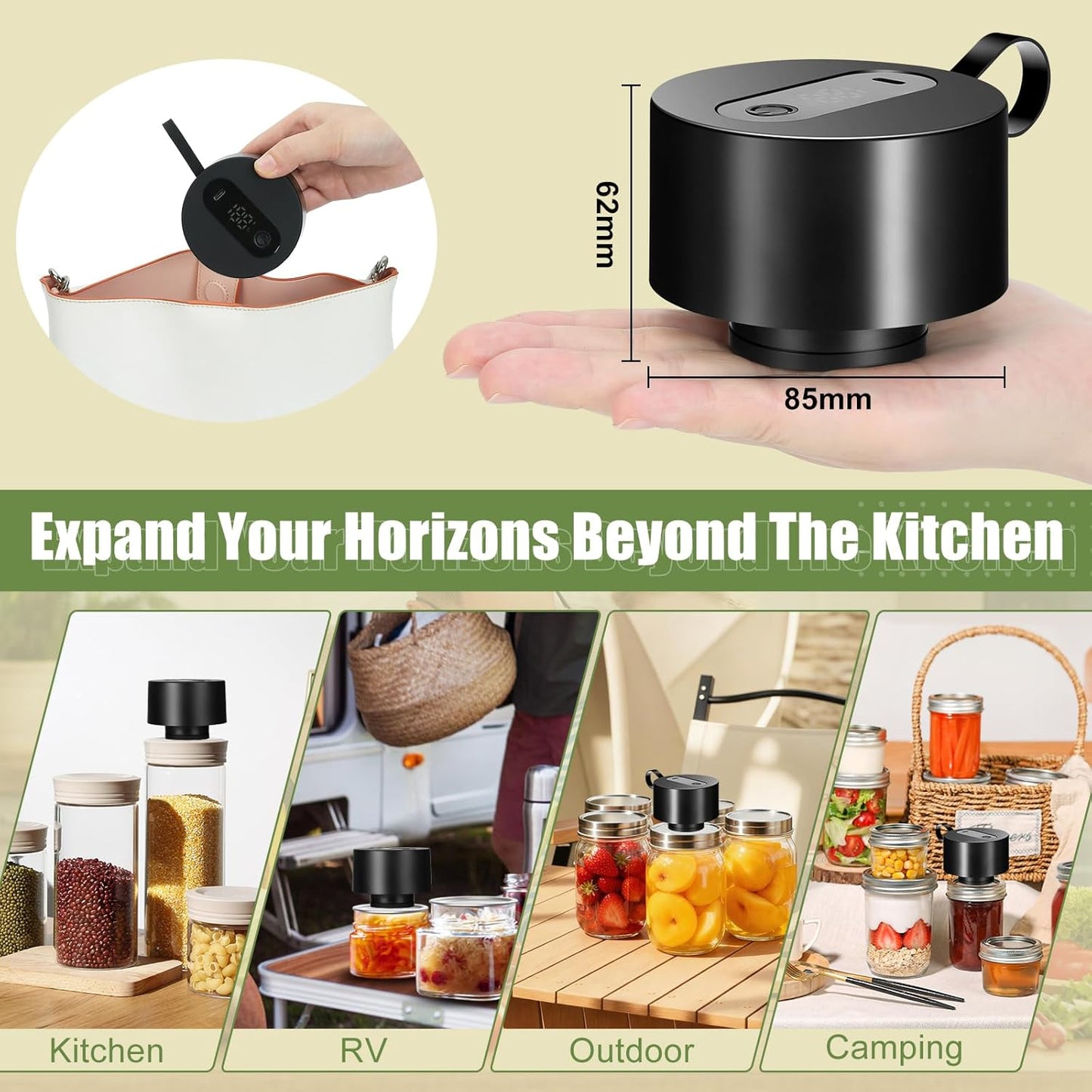 Skiennix Electric Mason Jar Vacuum Sealer Kit - Automatic Food Storage Sealing Machine | Cordless & Compatible with Wide/Regular Mouth Jars