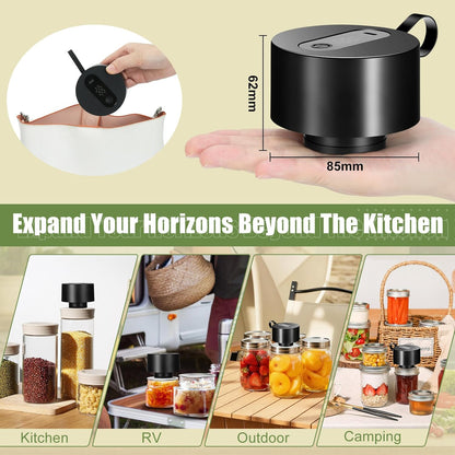 Skiennix Electric Mason Jar Vacuum Sealer Kit - Automatic Food Storage Sealing Machine | Cordless & Compatible with Wide/Regular Mouth Jars