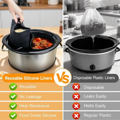ChefAid Silicone Slow Cooker Divider Liners - Reusable 100% Silicone for 6-8 Quart Cookers | Black, 2 Pack
