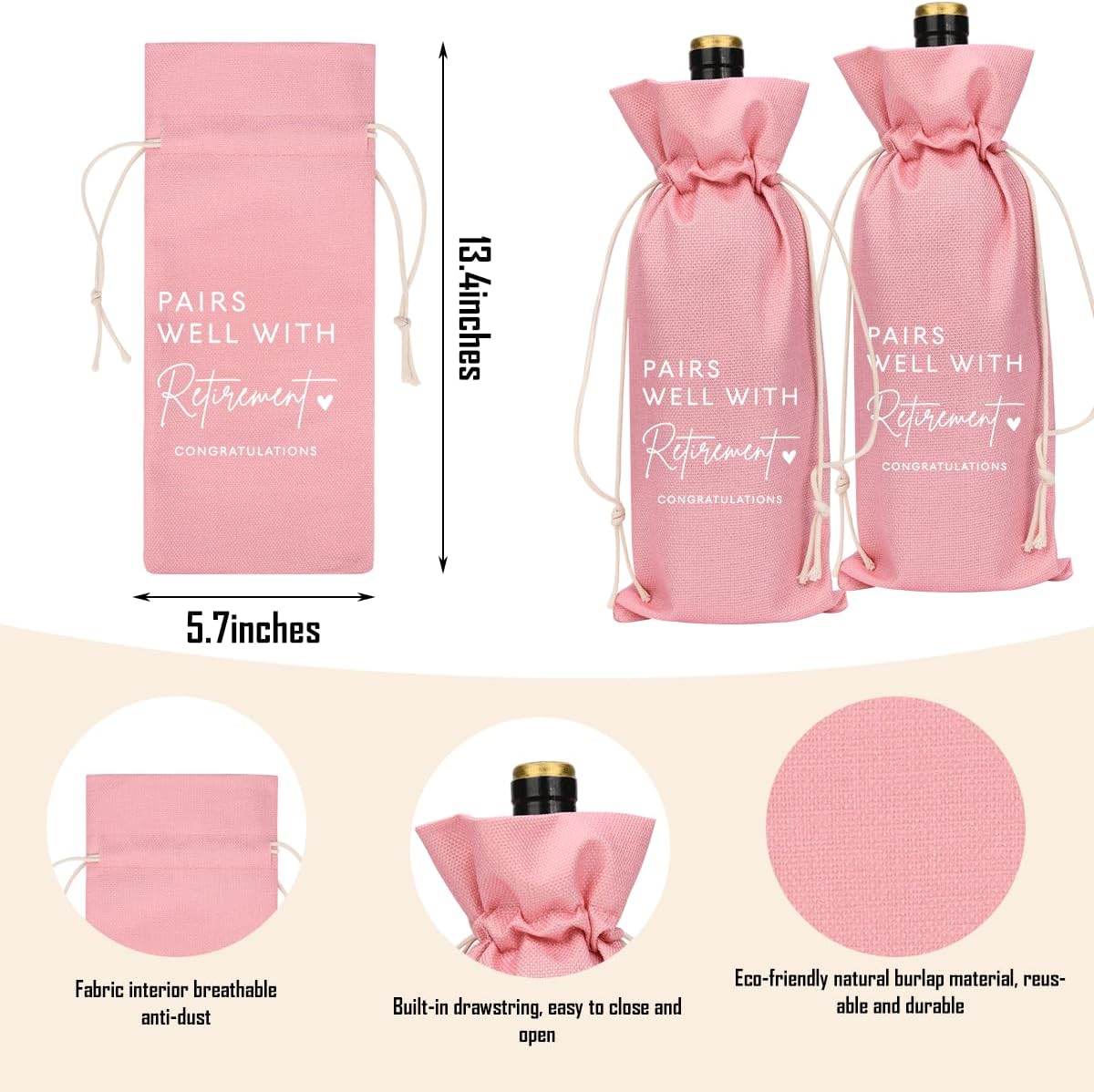 Pink Retirement Wine Bag Retirement Gifts for Women Men Farewell Gifts for Coworkers Going Away Gift for Friends Boss