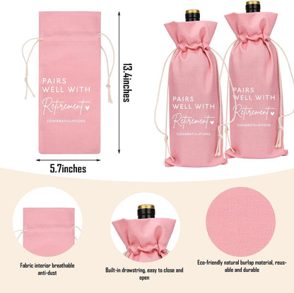 Pink Retirement Wine Bag Retirement Gifts for Women Men Farewell Gifts for Coworkers Going Away Gift for Friends Boss