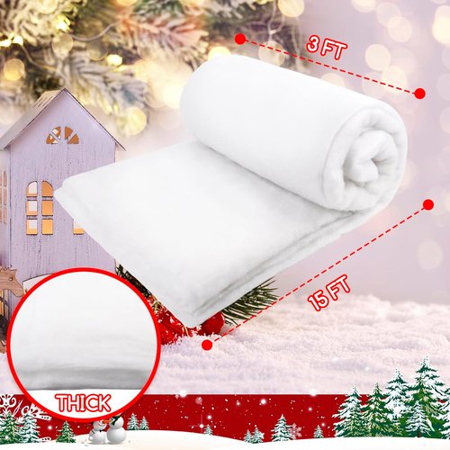 Christmas Fake Snow Blanket - 3x15 FT Large Artificial Snow Roll for Holiday Decorations | Winter Wonderland Decor
