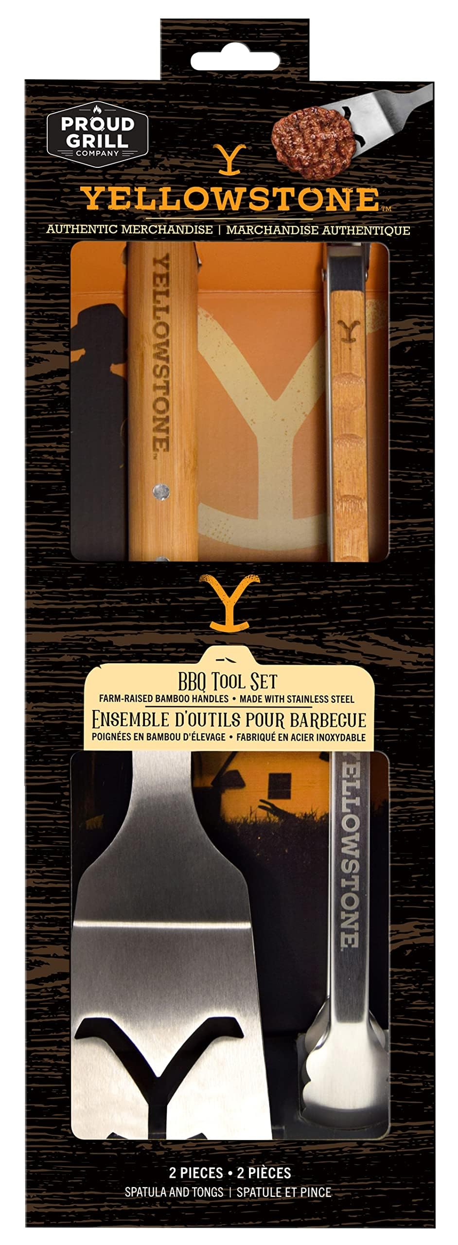 Y Yellowstone BBQ Tool Set - 2 pc Grill Set Includes Spatula and Tongs | Ideal BBQ Grill Accessories Utensils Set | Authentic Yellowstone Merchandise
