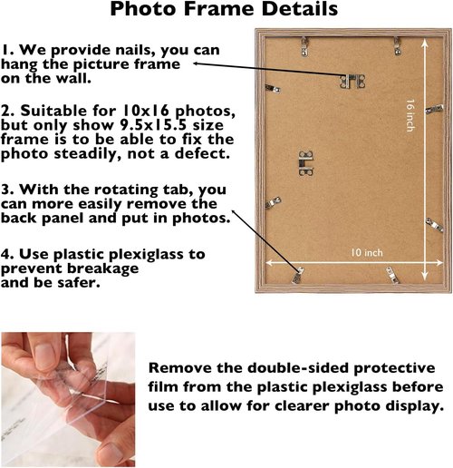 JCJMY 10x16 Rustic Brown Picture Frame - Durable Wall Mount for Horizontal or Vertical Display