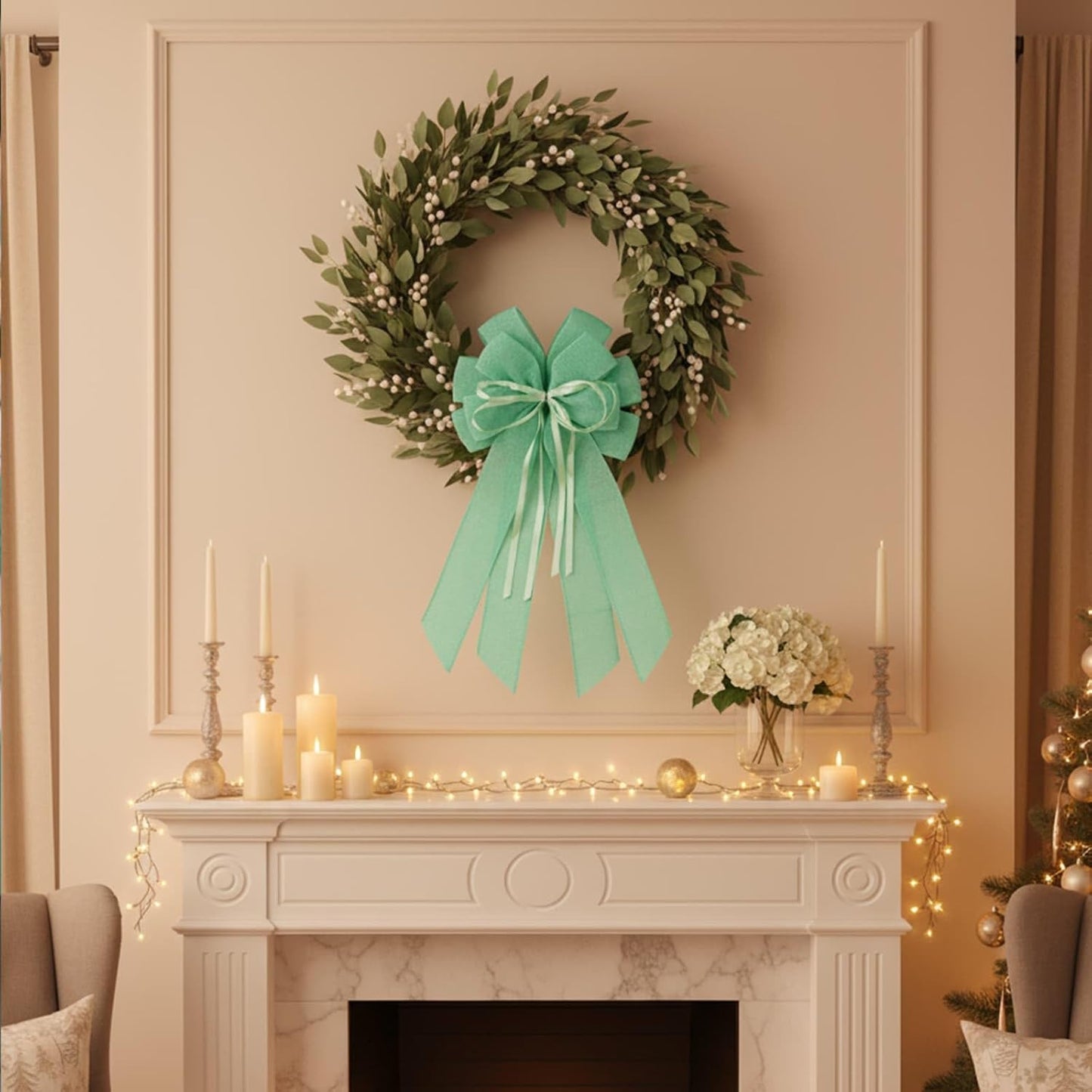 YKW Large Mint Green Burlap Bow - 20x11 Inch Spring & Easter Wreath Decor | Indoor/Outdoor Ornaments