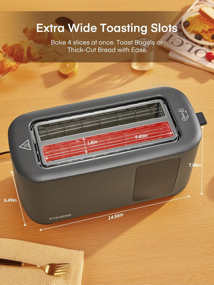 Skiennix 4-Slice Toaster - Touch Screen Control, Extra Wide Slots, Stainless Steel, Grey Finish