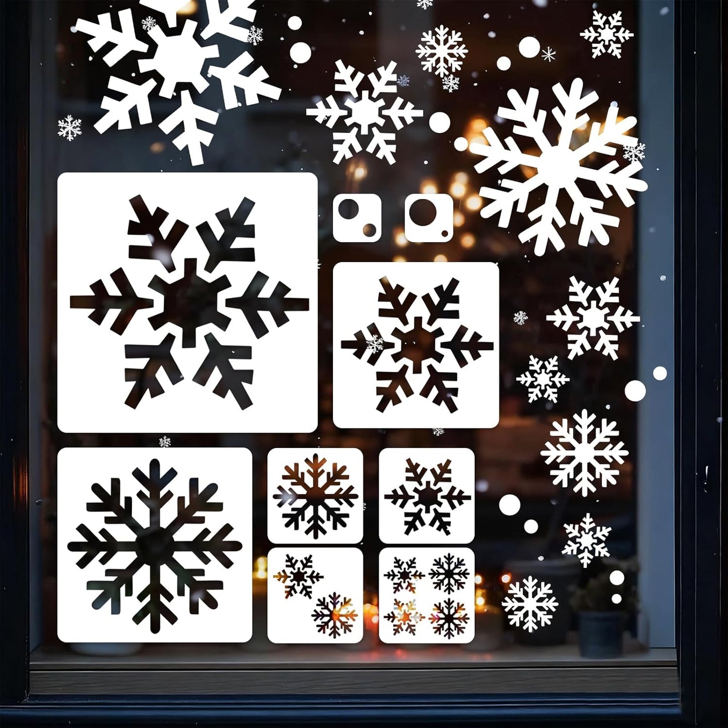 Skiennix 9 Pcs Large Snowflake Stencils - Perfect for Window Decorations & Winter Crafts